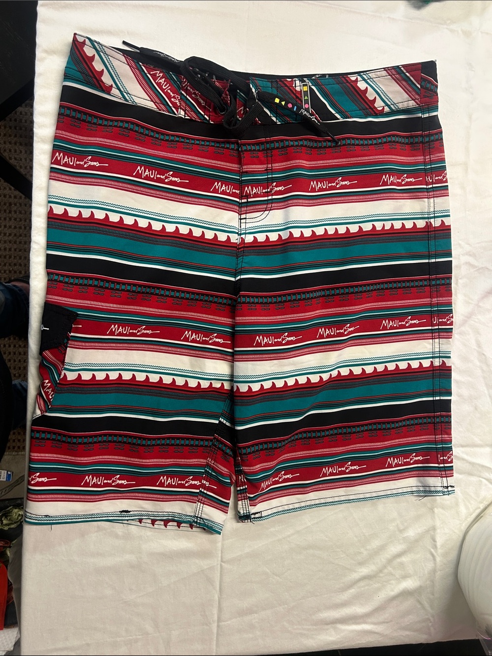 Maui and Sons Red Teal Striped Surf Shorts